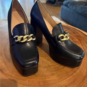 SHEIN Black Mules with Gold Chain Accent